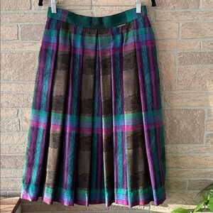 Geiger Vintage Pleated Plaid Wool Midi Skirt Multicolor 42 M-L Academia
